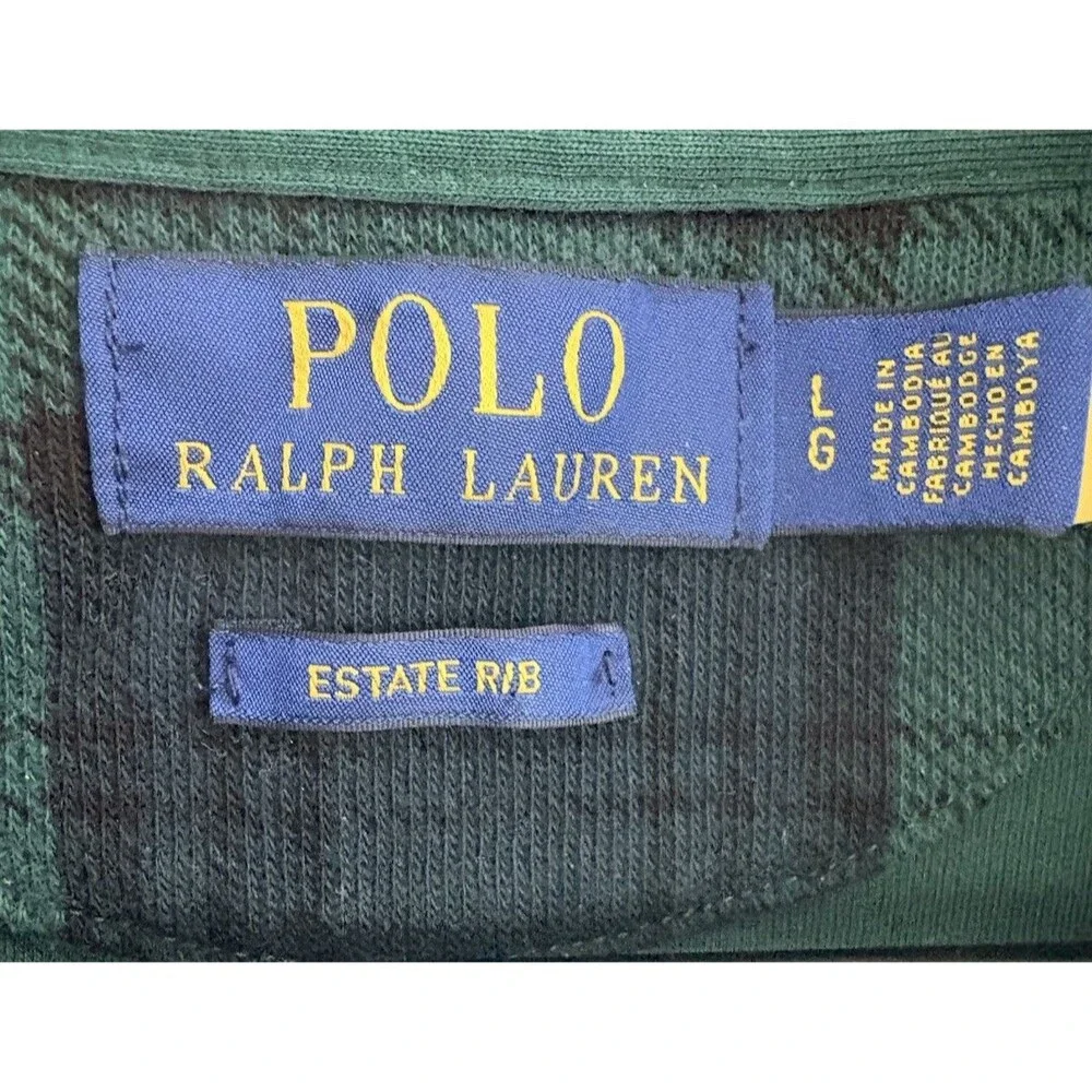 Polo Ralph Lauren Estate Rib 1/4 Zip Pullover Green Blue Plaid Mens Large